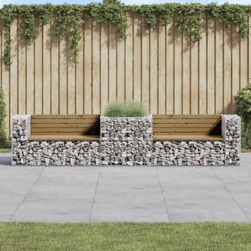 Image of VIDAXL Garden Bench with Gabion Basket Impregnated Wood Pine vidaXL 8720845453374