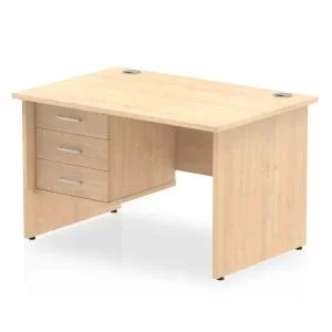 image of Impulse 1200 Rectangle Panel End Leg Desk MAPLE 1 x 3 Drawer Fixed Ped