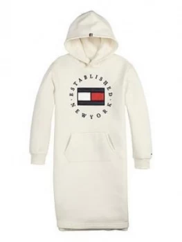 Image of Tommy Hilfiger Girls Heritage Logo Hoodie Dress - Ivory