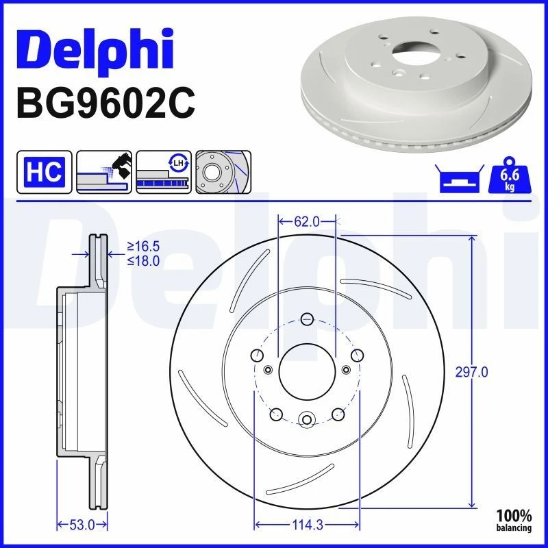 Image of DELPHI Brake disc DELPHI BG9602C