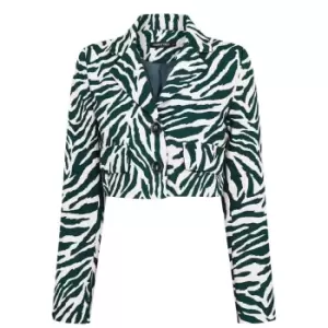 Image of I Saw It First Zebra Print Cropped Blazer - Green