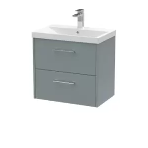 image of Hudson Reed Juno 600mm Wall Hung 2 Drawer Vanity & Thin-Edge Basin - Coastal Grey