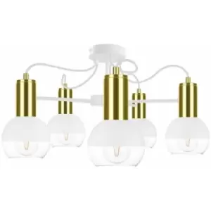 Image of Keter Arne Multi Arm Semi Flush Ceiling Light White, Gold, 60cm, 5x E27