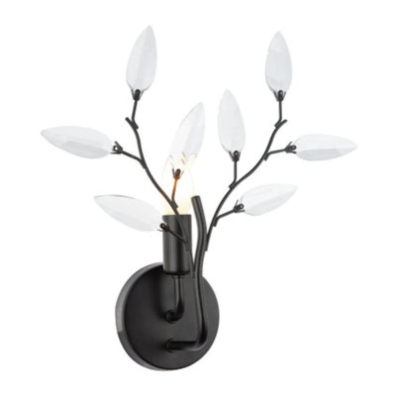 Image of Happy Homewares Modern Birch Matte Black Wall Lighting Fixture With Transparent Acrylic Leaves