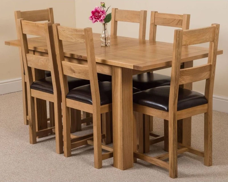 Image of Thats Furniture Hampton 120-160cm Oak Extending Dining Table & 6 Lincoln Chairs in Brown Brown Unisex