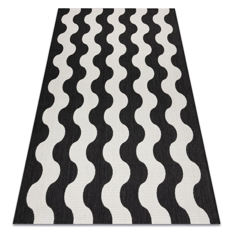 Image of RugsX Carpet Sisal Flat 49377690 Waves Cream / Black 120X170 Cm