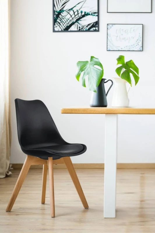 Image of Fusion Living Soho Plastic Dining Chair with Squared Light Wood Legs Black