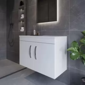 Image of Nuie - Athena Wall Hung 2-Door Vanity Unit with Sparkling White Worktop 800mm Wide - Gloss White