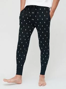 Image of Polo Ralph Lauren All Over Polo Player Logo Lounge Pants - Polo Black , Polo Black, Size L, Men