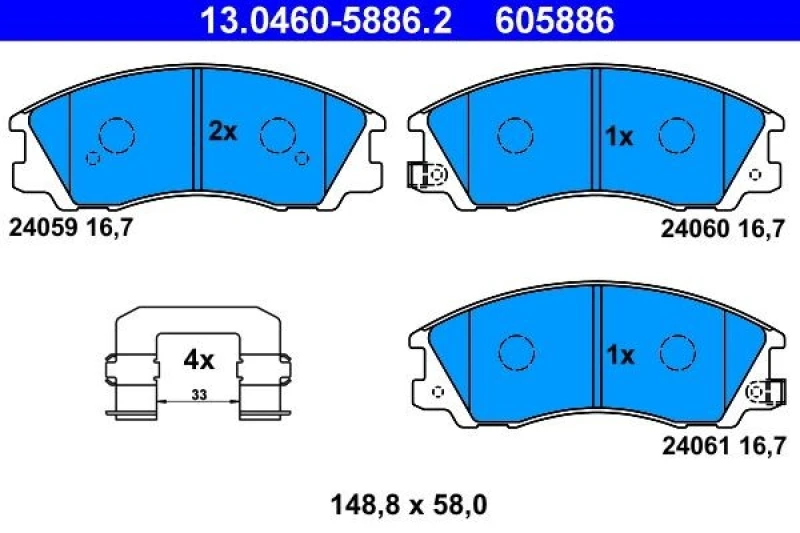 Image of ATE 13.0460-5886.2 Brake pad set with acoustic wear warning, with accessories Brake Pad Set,disc brake (402)