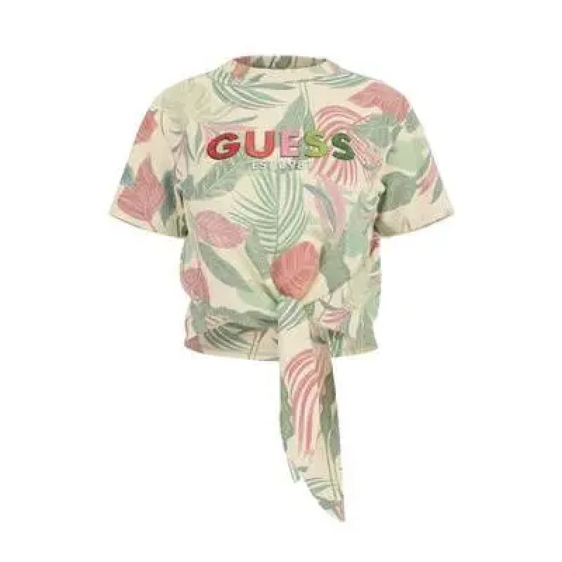Image of Guess Womens crop T-Shirt Guess CN Script Vert Female S