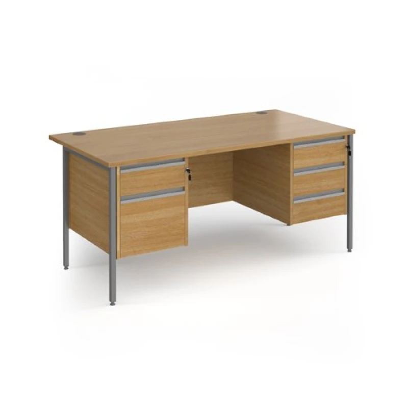 Image of Contract 25 Office Desk Rectangular Desk 1600mm With Double Pedestal Oak Top With Graphite Frame 800mm Depth Contract 25 CH16S23-G-O CH16S23-