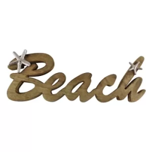 Image of Wooden Beach Decoration With Silver Starfish