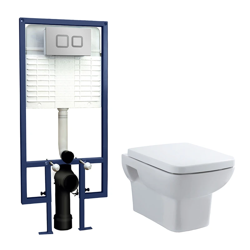 Image of Balterley Wall Hung Toilet Pan, Seat Concealed Cistern Push Button Plate 360mm in White White Unisex
