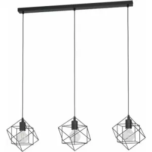 image of Hanging Ceiling Pendant Light Black Cube Frame 3x E27 Geometric Kitchen Island