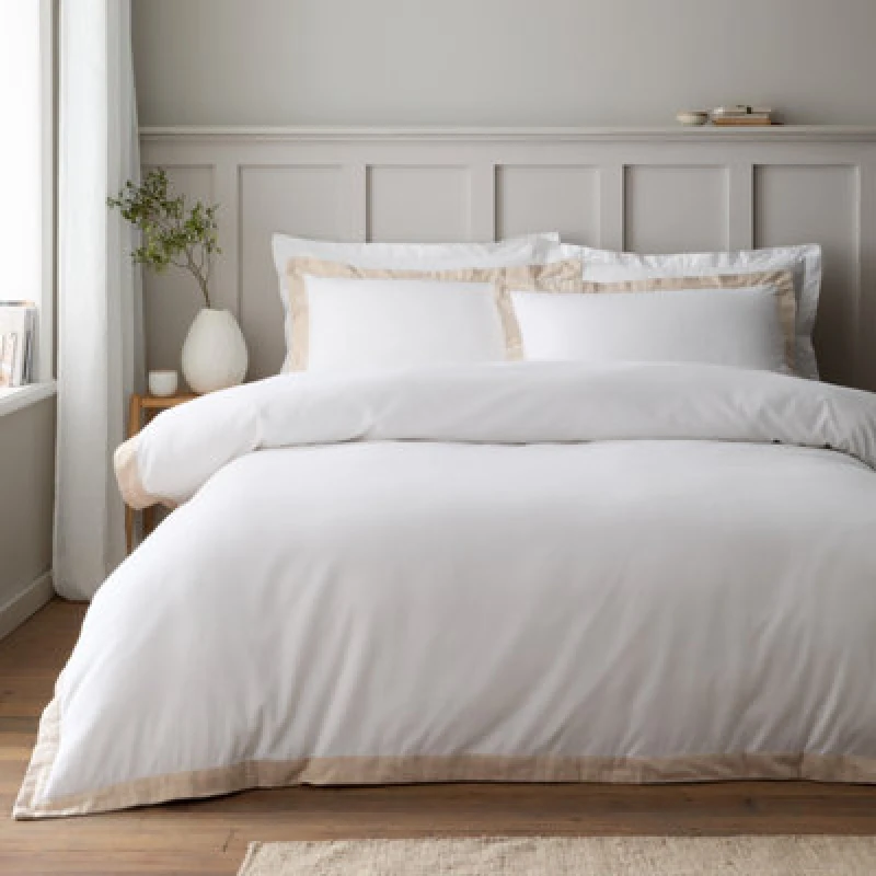 Image of Bianca Fine Linens Brushed Tailored Cotton Single Duvet Cover Set With Pillowcase White / Natural