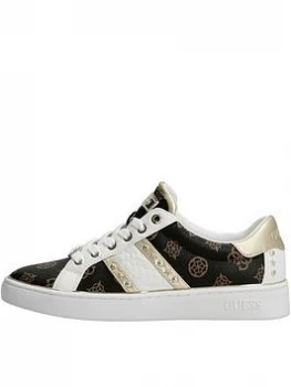 Image of Guess Bevlee Four G Logo Stud Trainers - Brown/White, Brown, Size It/Eu 37 = UK 4, Women
