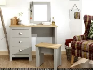 Image of GFW Lancaster Grey and Oak Dressing Table and Stool Flat Packed