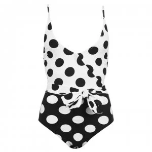 image of Figleaves Marilyn Non Wired Tie Side Swimsuit - Black Polka Dot