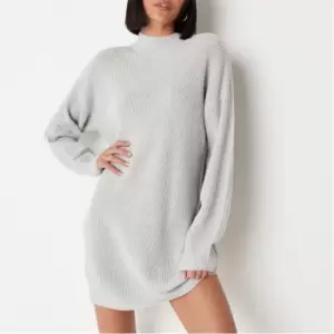 Missguided High Neck Rib Knit Mini Dress - Grey