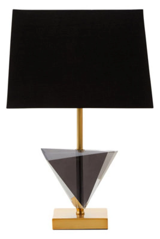Image of Orsina Smoked Crystal Table Lamp With Gold Metal Finish, Geometric Triangular Design Bedside Lamp, Modern Desk Lamp