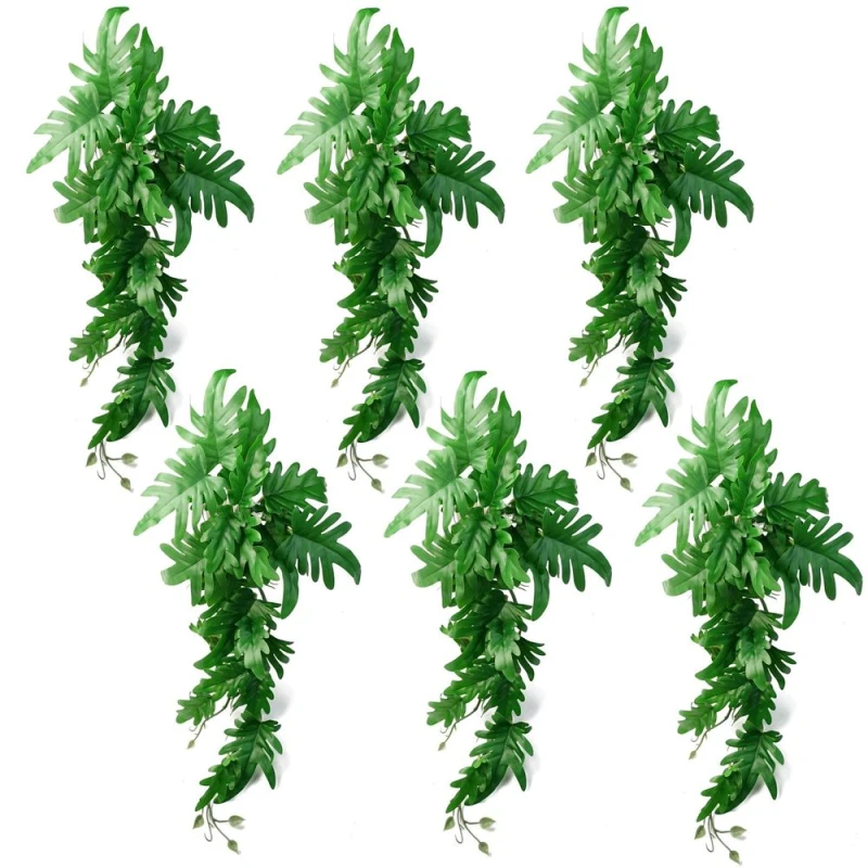 Image of Leaf 6 x 50cm Artificial Trailing Philodendron Large Leaf Plant Green unisex