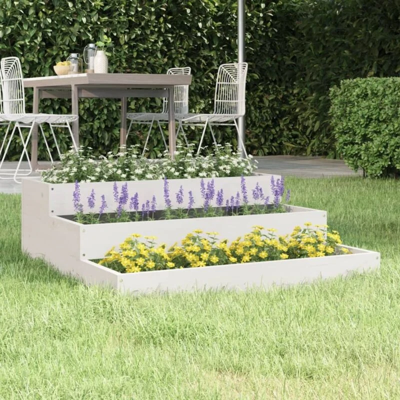 Image of vidaXL Planter White 78x78x27cm Solid Wood Pine, White 823907