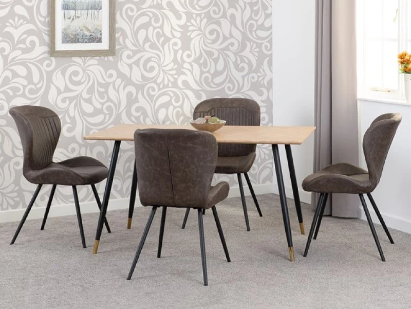 Image of Seconique Hamilton 140cm Dining Table with 4 Quebec Brown Faux Leather Chairs