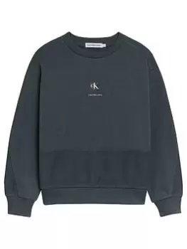 Image of Calvin Klein Jeans Boys Reversed Terry Sweatshirt - Ocean Teal, Ocean Teal, Size 10 Years