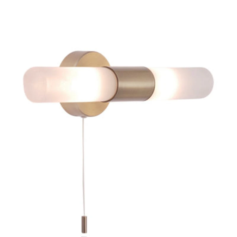 Image of Happy Homewares Modern Brass Ip44 Rated Bathroom Wall Light Fitting With Tubular Glass Shades