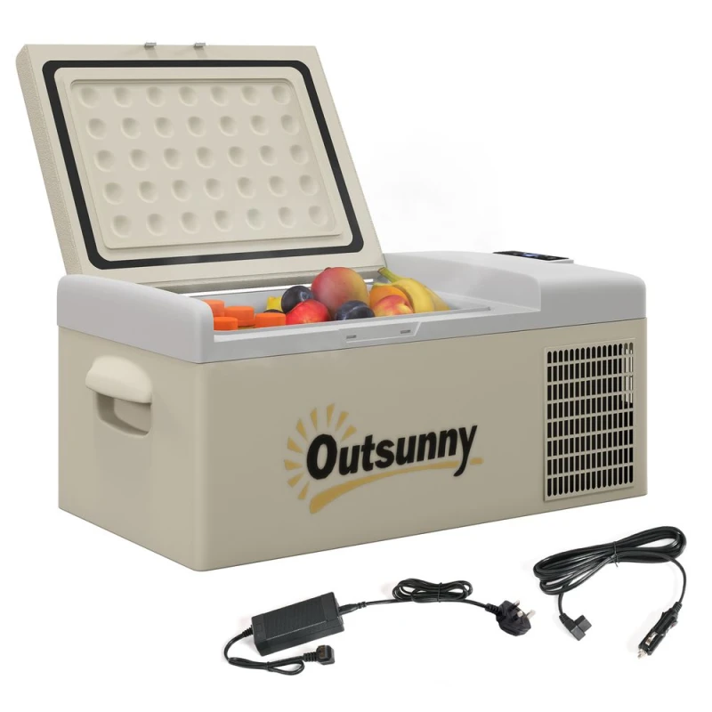 Image of Outsunny 16L Car Refrigerator Fridge Freezer - Khaki, Grey C00-041V70KK