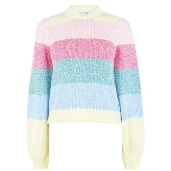 image of Jack Wills Lyston Colour Block Balloon Sleeve Knitted Jumper - Multi Stripe