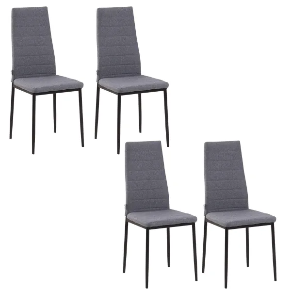 Image of High Back Dining Chairs Upholstered Linen Touch Fabric Accent Chairs