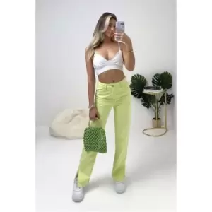 image of I Saw It First Lime Green Split Hem Jeans - Green