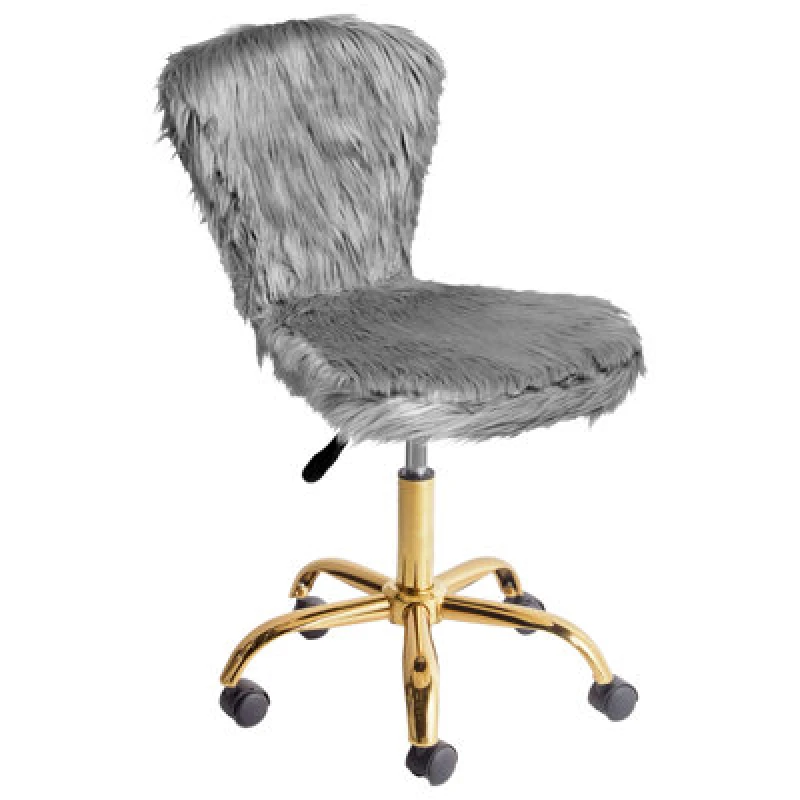 Image of Beliani Desk Chair Margate Faux Fur Grey
