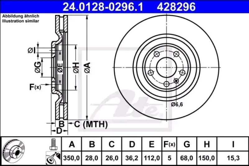 Image of ATE 24.0128-0293.1 Brake disc Vented, Coated Brake Disc (82)