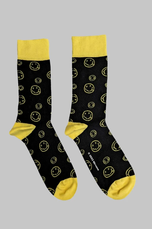 Image of Nirvana Nirvana Outline Smile Ankle Socks in Black One Size Unisex 5056561092249