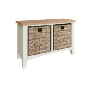 Image of Kettle Interiors Two Tone Oak & White Hall Bench With Wicker Baskets