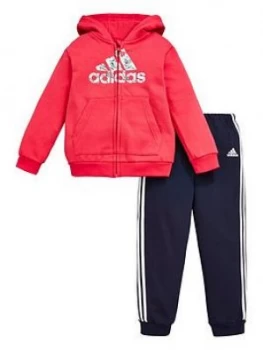 Image of Adidas Infants Logo Full Zip Fleece Hoodie And Joggers Set - Pink