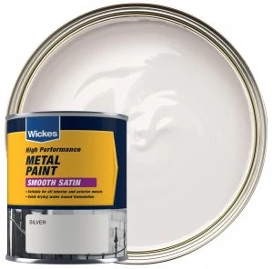 Image of Wickes Metal Paint - Smooth Satin Silver 750ml