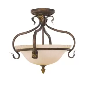 Image of 3 Bulb Semi Flush Light Aged Tortoise Shell LED E27 60W Bulb