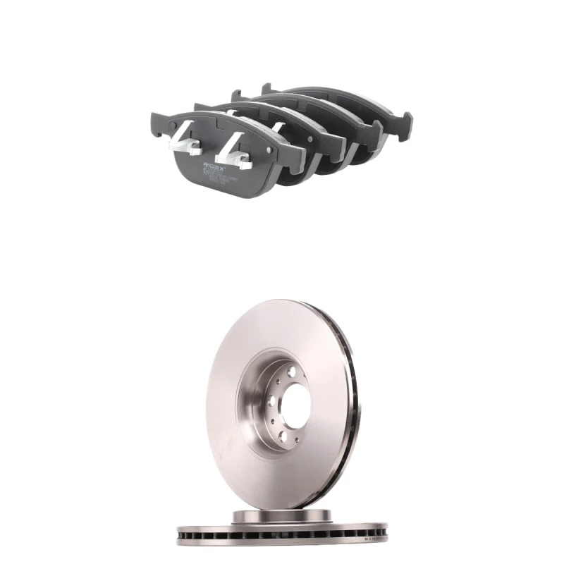 Image of RIDEX 3405B2607 Brake disc and pads set Front Axle, Brake Disc Type: internally vented, not prepared for wear warning indicator Brake Set,disc brakes