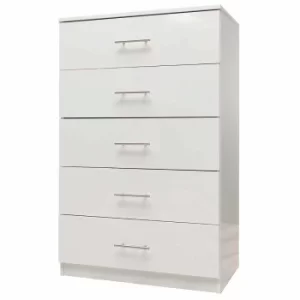 image of Helston Gloss Tall 5 Drawer Chest, white