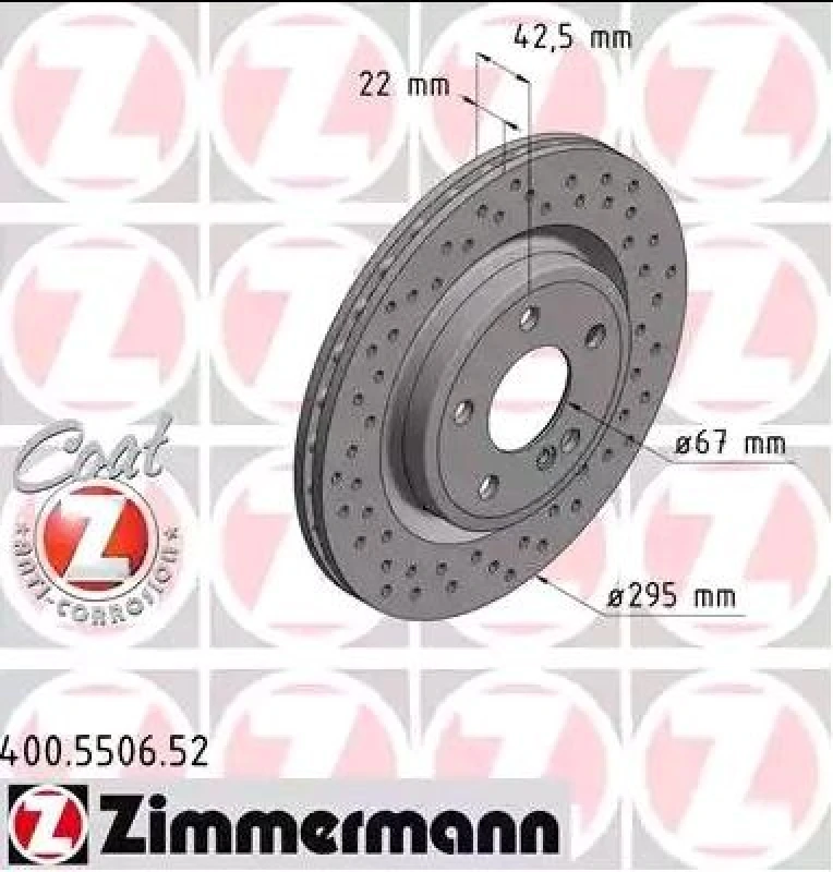 Image of ZIMMERMANN 400.5506.52 Brake disc Rear Axle, Perforated, Coated Brake Disc (82)