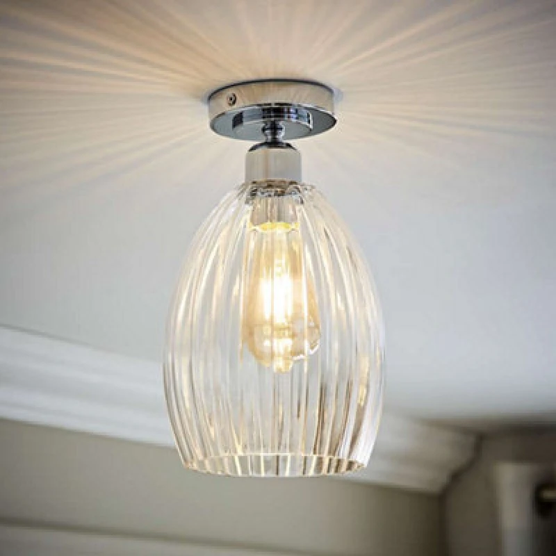 Image of ValueLights ValueLights Cheltenham Clear Ribbed Glass Dome Flush Ceiling Light in Metallic Silver Metallic Silver One Size Unisex 5016529274674