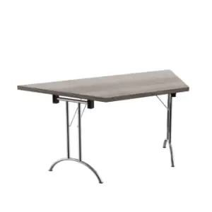 Image of One Union Folding Table 1600 X 800 Silver Frame Grey Oak Trapezoidal Top