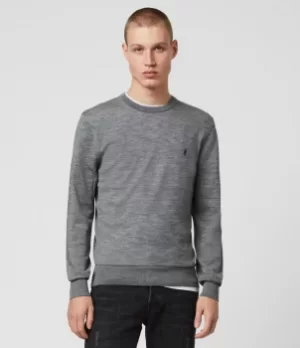 image of AllSaints Mens Lightweight Merino Wool Mode Crew Jumper, Grey, Size: XXL