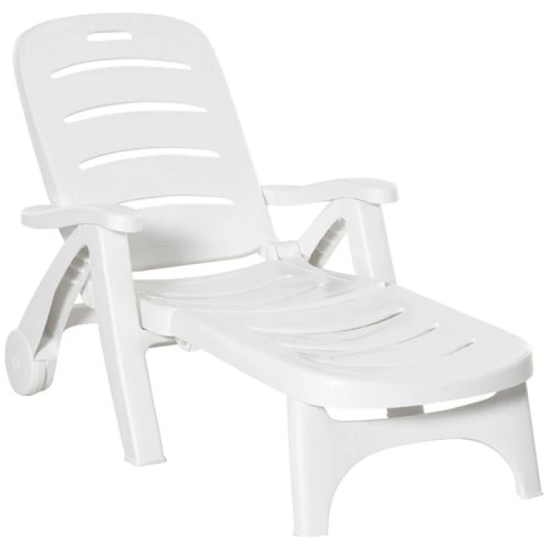 Image of Outsunny 2pc Folding Sun Lounger Recliner - White 84B-687V01WT