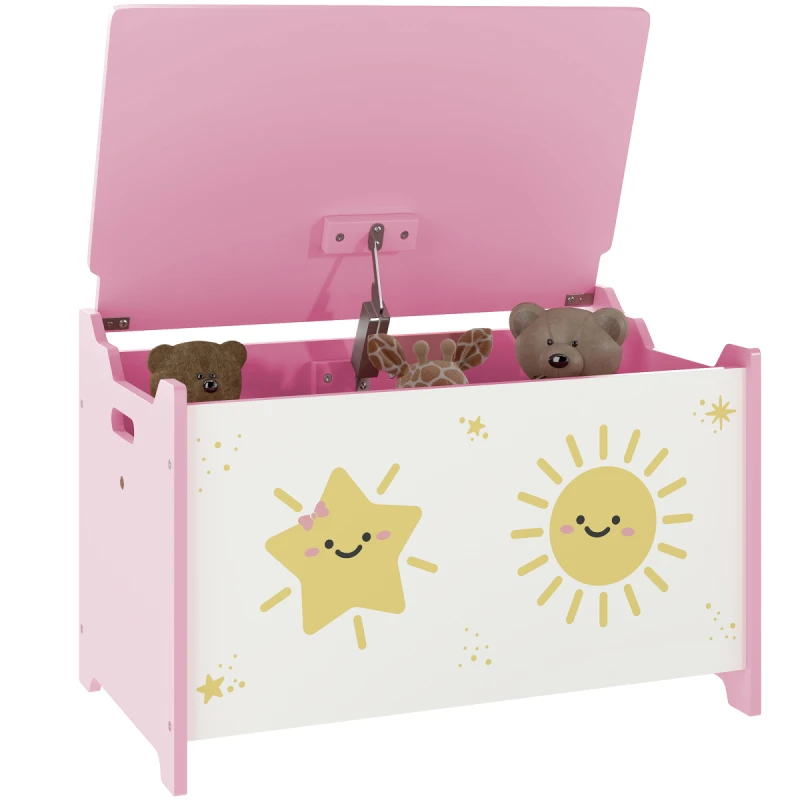 Image of AIYAPLAY Toy Box with Lid, Safety Hinges for Kids, Nursery, Bedroom, Pink 311-101V80PK