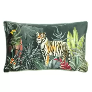 image of Zinara Tiger Cushion Yellow/Pink/Green